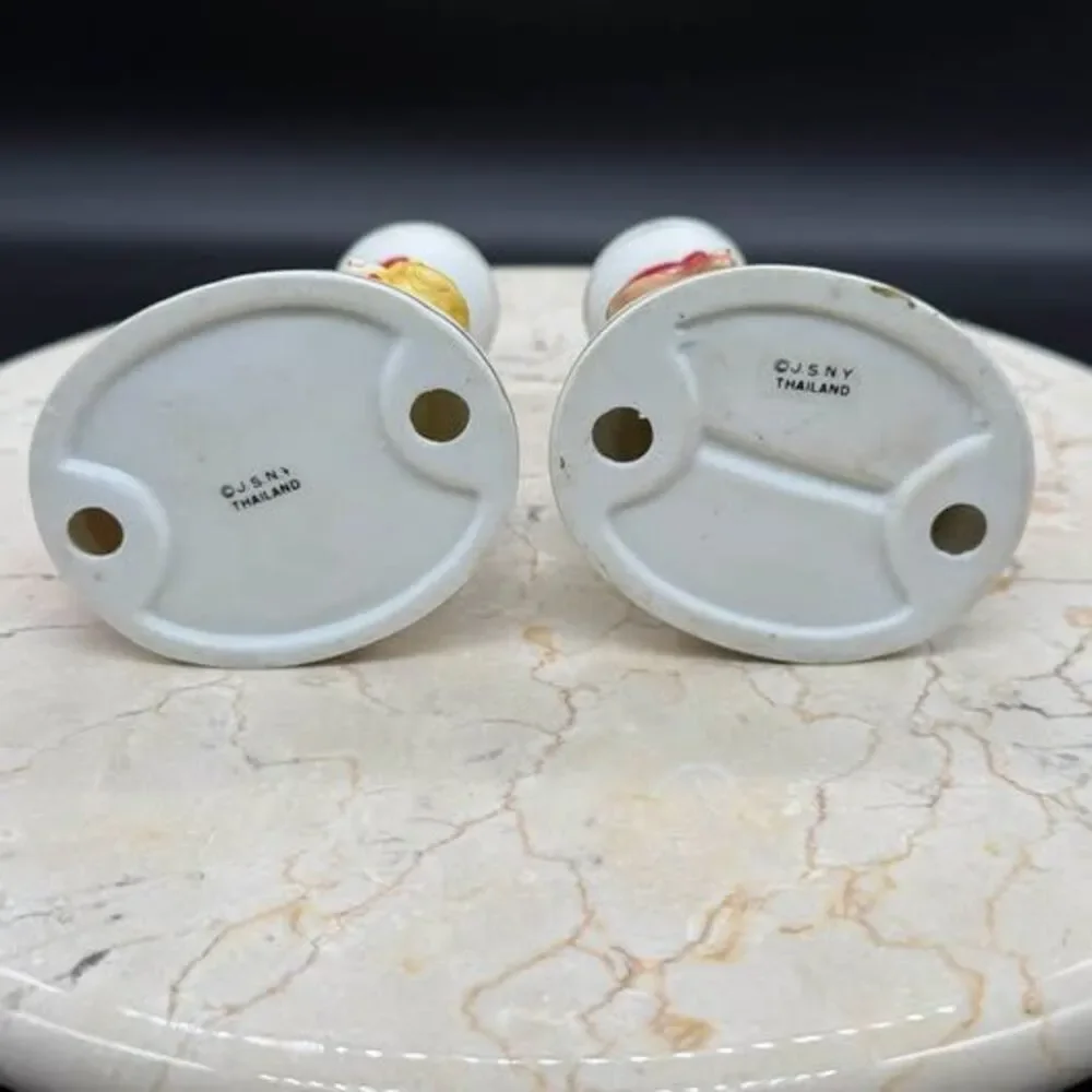 Vintage Hand-painted Santa and Mrs. Claus Christmas Candle Holders 4” Tall